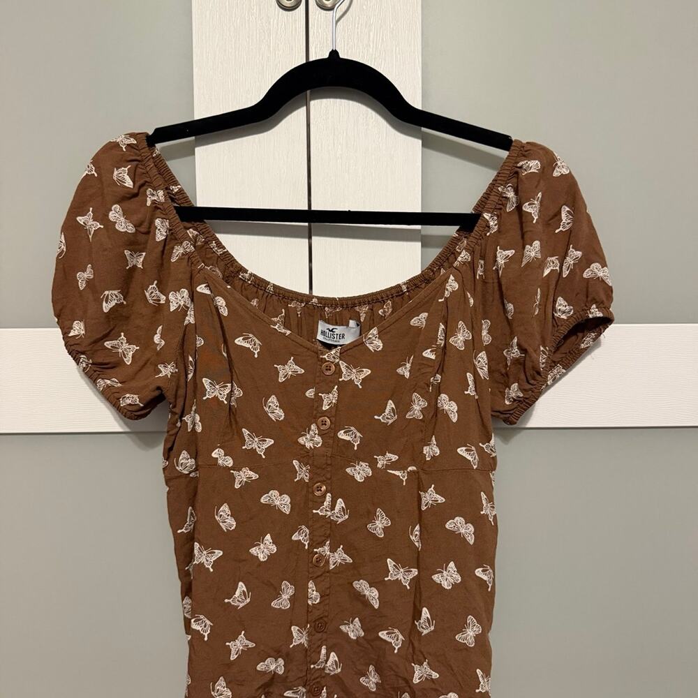 Hollister Women’s Medium Brown Butterfly Print Puff Sleeve Peasant Cottagecore